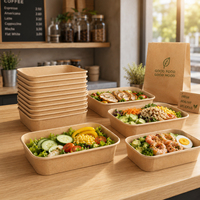 Bol carré jetable biodégradable pour pâtes, avec logo personnalisé imprimé, pour la restauration, anti-fuite, qualité alimentaire, pour salades et hamburgers