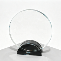 Trophée personnalisé en verre cristal rond avec base noire en demi-cercle, plaque au design simple, souvenirs d'entreprise, cadeaux