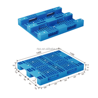Palette Euro en plastique HDPE robuste à simple face, antidérapante, 4 voies, 1500*1100*165mm, avec 3 patins, pour rayonnage d'entrepôt