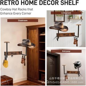 Wooden Helmet And Hat Rack <b>Wall</b> <b>Mounted</b> Iron Wood Combination Storage Organizer For Motorcycle Cowboy Hat Home Decor <b>Shelf</b> - Product Image 5