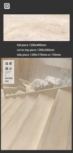 Foshan fornece degrau de porcelana de 120x30 tamanho personalizado para escada, piso de corpo inteiro com ranhura e elevador