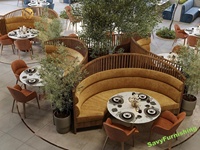 Ensemble de banquettes en forme de U sur mesure, tables basses en marbre et chaises en bois pour café et restaurant, sièges de banquettes personnalisés