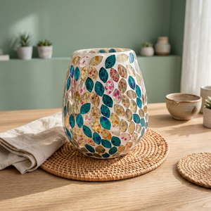 Porte-bougie en verre mosaïque écologique fait main, motif feuille, pot à bougie décoratif, lanterne pour la décoration de la maison, les mariages et les fêtes - Product Image 3