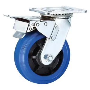 S-S 5 Inch Blue Elastic Rubber Caster Wheel High Rebound Rigid / Swivel Type