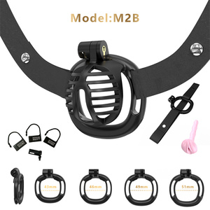 Verrou de chasteté, ceinture anti-détachement et 5 anneaux de pénis, cage de chasteté plate, bondage du pénis, jouets sexuels pour adultes BDSM pour hommes et couples - Product Image 2