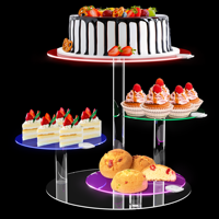 Support à gâteau moderne à 4 niveaux avec éclairage LED rechargeable en acrylique, présentoir alimentaire, emballage carton pour mariage/anniversaire