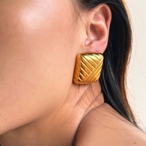 2024 Dazan nuovo caldo oro placcato 18k ipoallergenico in acciaio inox Vintage quadrato pane orecchini ballerino Gypsy <span class=keywords><strong>gioielli</strong></span> - Product Image 2