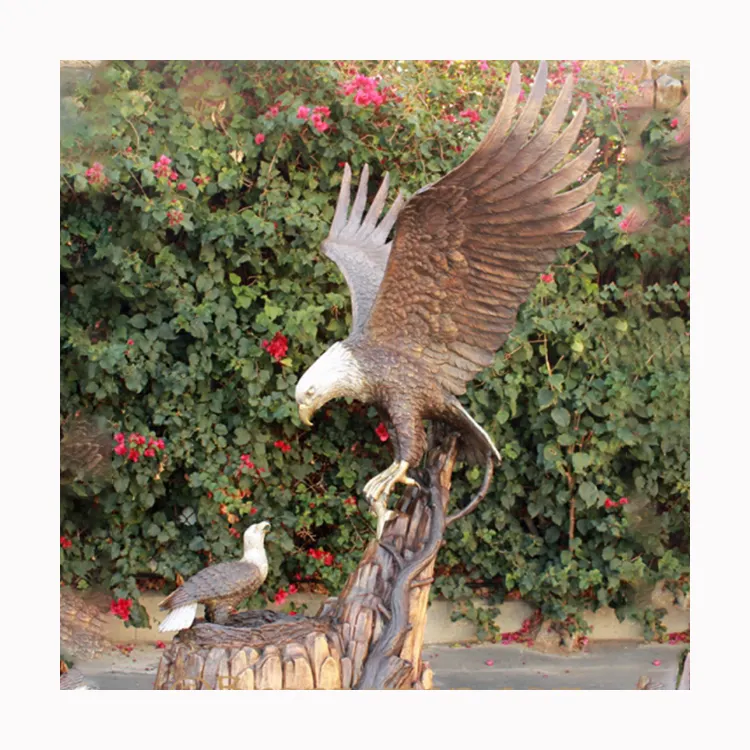 Moderno jardín animal decoración Metal pájaro escultura tamaño real bronce águila estatuas