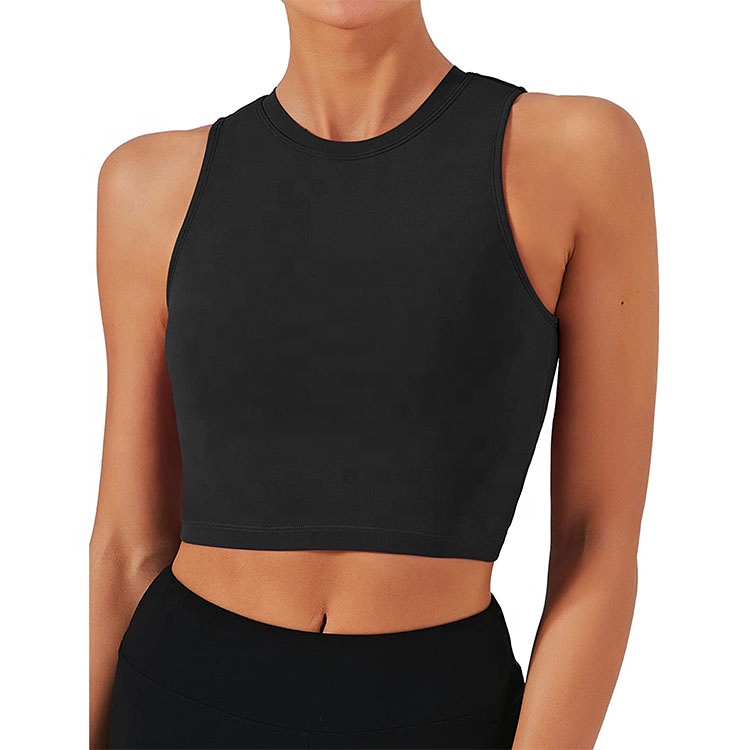 Wholesale New Style Custom Fitness Gym Workout Sporty Sportswear Cotton O-neck Yoga tank Top Crop for Women