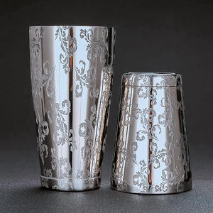 Premium Edelstahl Whisky Wein Barkeeper Getränk Mischen Party Bar Werkzeuge Geätztes Muster Boston Cocktail Shaker Set - Product Image 6