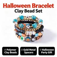 Bracelet d'Halloween pour Femme, en Pâte Polymère, Motifs Citrouille et Fantôme, Perles Colorées, Bijou de Poignet Polyvalent