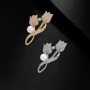 Broche de tulipán de estilo chino, moderno y retro, para cuello, abrigo, chaqueta, pin, accesorio de traje - Product Image 1
