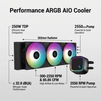 DeepCool LE720 ARGB Nero, Dissipatore CPU a Liquido AIO da 360mm con TDP di 250W e Flusso d'Aria di 85,85 CFM per Intel LGA1700 e AMD AM5