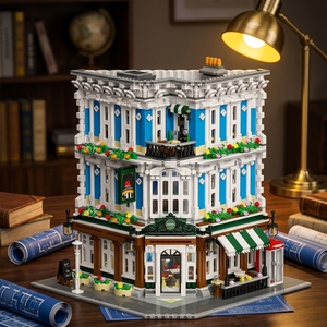 Ensemble de construction de bâtiment d'angle européen à 3 étages, modèle de pub-restaurant classique en briques avec balcon et cabine téléphonique, cadeau d'architecture DIY - Product Image 6