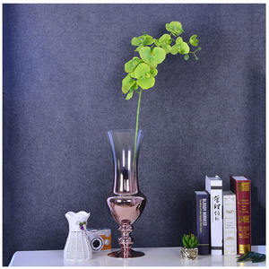 Florero de vidrio con gradiente alto, rampa, trompeta, arreglo transparente, soporte de flores de oro rosa <span class=keywords><strong>para</strong></span> decoración de la sala de estar del hogar - Product Image 5