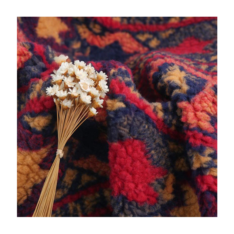 Factory Wholesale Lamb Cashmere Knitted Jacquard Polyester Fleece Fabric, Suitable for Clothing Home Textile Fabric