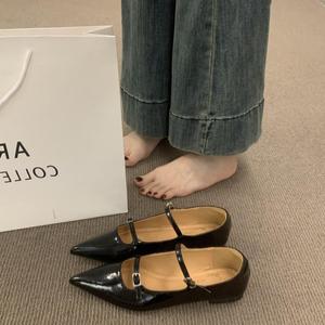 Zapatos de Tacón Alto con Doble Correa y Punta Puntiaguda, Zapatos Mary Jane Formales para Mujer, Verano Otoño, Aumento de Altura, Hebilla de Cuero Genuino, 5.5 cm - Product Image 2