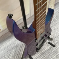 Carbonized Maple Chameleon Blue Headless 7 Strings Electric Guitar Alder Wood Glossy Surface 22 Frets HH Pickup Foam Case Fast