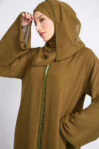 Abaya personnalisée avec broderie et perles pour femmes musulmanes, robe longue ample à manches longues, robe maxi musulmane pour femmes - Product Image 6