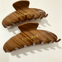 CHUJIAN Nouvelle Arrivée Pince à Cheveux en Acétate Durable à Rayures Effet Bois, Écologique et Faite à la Main, Type Requin pour Femme