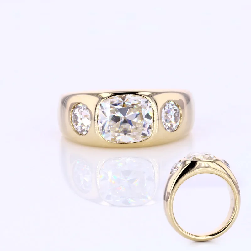 Starsgem 14kt solid gold rings and wedding bands antique cushion old mine cut men moissanite ring