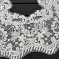 Bordure en dentelle brodée de sequins blancs de 21,5 cm de large pour robe de mariée, voile de mariée et décoration de vêtements de mode