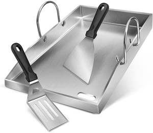 Plaque de gril <span class=keywords><strong>Plancha</strong></span>, plaque de gril en acier inoxydable de 4 mm d'épaisseur avec poignée amovible et ensemble de 2 spatules de gril - Product Image 1