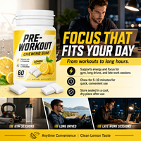 Vitahall Chewing-gum sans sucre au citron pour la préparation avant l'entraînement, 60 pièces, L-citrulline, L-théanine, complément énergétique rapide et pratique pour l'entraînement en salle de sport