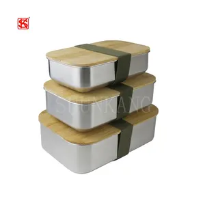 Rectangular Bamboo Lunch Bento Box Airtight Food Container Box With Belt