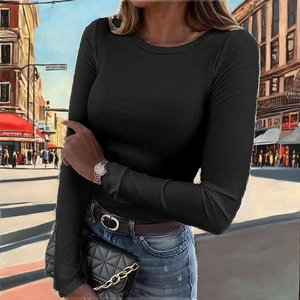 Women's Long Sleeve U <b>Neck</b> Woven Eco-Friendly Anti-Pilling Compressed Polyester Fitted - Product Image 2