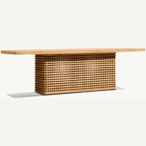 Mesa de comedor rectangular de diseño moderno en oferta, ideal para cenas con temática al aire libre, hecha de madera de teca resistente. - Product Image 6