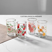 Grosir Pabrik tahan panas bening 8oz gelas minum air dingin cangkir kaca Highball dengan desain cetak cangkir kaca musim panas