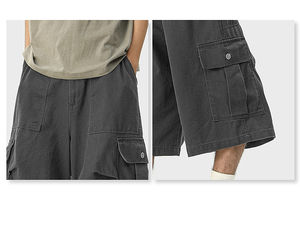 American Fashion Brand Vintage Cropped Pants Casual Cargo <strong>Shorts</strong> Multi-Flap Pockets Zipper Fly Mid Pure Color Digital Canvas - Product Image 6