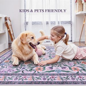 New Arrival Purple 5x7 Ultra-Thin Floral Indoor <b>Rug</b> Machine Washable <b>Boho</b> Style Non-Slip Soft Throw for Bedroom - Product Image 3