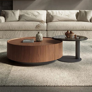 Italian Minimalist Solid Wood <b>Coffee</b> <b>Table</b> Round <b>Walnut</b> Modern Design Living Room Furniture - Product Image 3