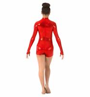 Justaucorps à col fantaisie pour femmes et jeunes filles, rouge, brillant, usard, Costumes de Performance de scène, en métal,