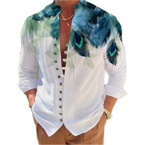 Camisa de vestir de lino de algodón Vintage 2023 para hombre, nueva tela tejida antiarrugas Formal ODM informal de manga larga holgada para otoño - Product Image 1