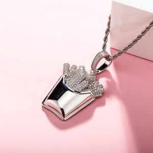 Hip Hop Laiton Plaqué Or Cubique Zircone Frites Forme Charme Colliers Glacé Frites Pendentif pour Hommes Femmes Rappeur Bijoux - Product Image 5