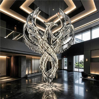 Lustre en cristal personnalisé en forme de phénix géant, pour hall d'hôtel, villa, salon, salle de banquet, centre commercial, luminaire suspendu en fer LED