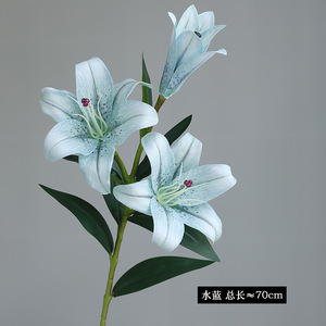 Flor Artificial de Lirio de Seda con Degradado <span class=keywords><strong>Azul</strong></span>, Estilo Vintage Europeo, de 3 Cabezas, para Decoración de Mesa de Lujo, Centro de Mesa para Bodas - Product Image 6