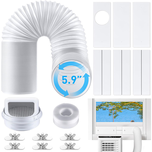 YOD Contractor HVAC 5.9 Inch Portable Window AC Vent Hose Adapter Kit Replacement Exhaust Coupler Connector for Air Conditioner
