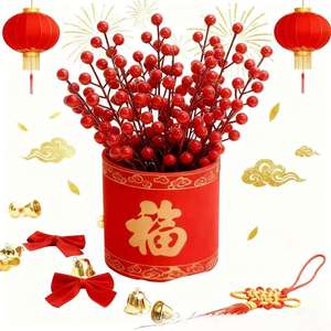 Branche de baies rouges artificielles ultra-réalistes, décoration de Noël, de Pâques, de mariage, pour vase, ornement de maison - Product Image 4