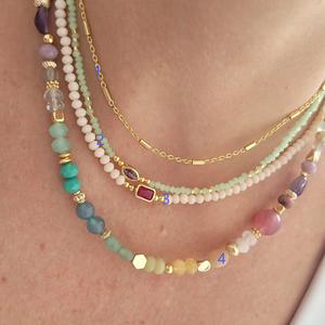 Kalung manik-manik Stainless Steel Batu alami kristal berwarna pantai musim panas dan kalung rantai - Product Image 1