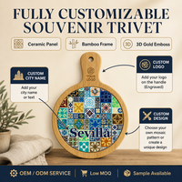 Vente en gros de dessous-de-plat en céramique méditerranéenne écologique personnalisés avec motif en relief doré 3D, en bambou, pour plats chauds