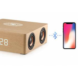 Retro Wooden Bluetooth Speaker <b>LED</b> Digital Alarm <b>Clock</b> Wireless Charging ,Night Light, High-Fidelity Stereo Sound for Home - Product Image 3