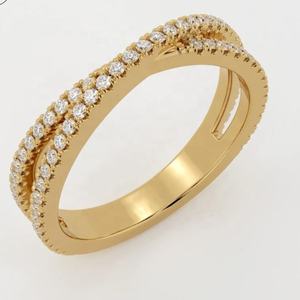 Diseño único Cruz sobre doble banda 1,5mm U-prong Pave Diamond Anillos Mujeres 14K 18K Oro Anillo de bodas Compromiso - Product Image 3