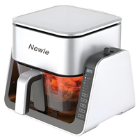 Newle 2 in 1 Rotate Glass Air Fryer 5.5 Liter Square Digital Controlled Plastic Air Fryer Rumah Tangga dengan Fungsi Panggang