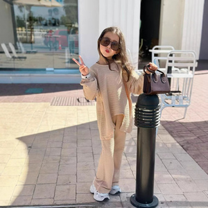 Abbigliamento Casual primaverile da ragazza Set Top a maniche lunghe <span class=keywords><strong>plissettato</strong></span> con collo a tinta unita abbigliamento irregolare per bambini - Product Image 5