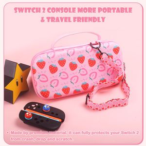 Nintendo <b>Switch</b> 2 Carrying <b>Case</b> EVA Hard Sided Strawberry Design Crossbody Bag With Shoulder Strap - Product Image 2