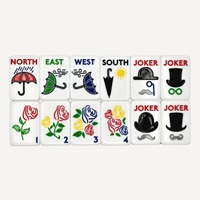 Jeu de Mahjong Américain Classique Style Londres 160 Pièces en Acrylique Rayé Rouge Blanc Bleu, Tuiles Bus à Deux Étages, Cadeau de Vacances Unique
